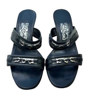 Ferragamo Horsebit Sandals Black Kitten Heels